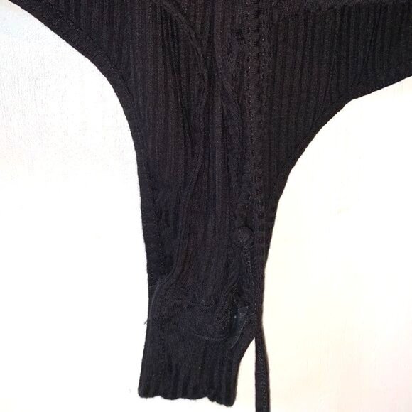 Black Ribbed Tank Bodysuit With Lace-Up Front Medium Iris - Picture 6 of 9